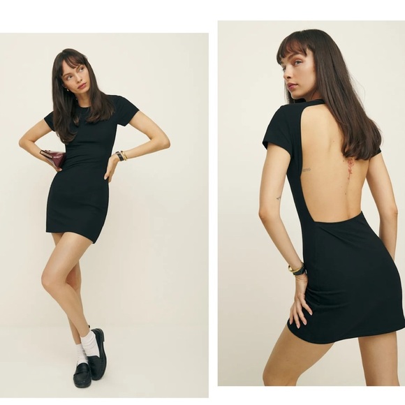 Reformation Knit mini Dress Black -Size M Retails $129.00 NWT-Christy - Picture 1 of 13